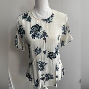Lucky Brand Cream and Blue Floral Blouse